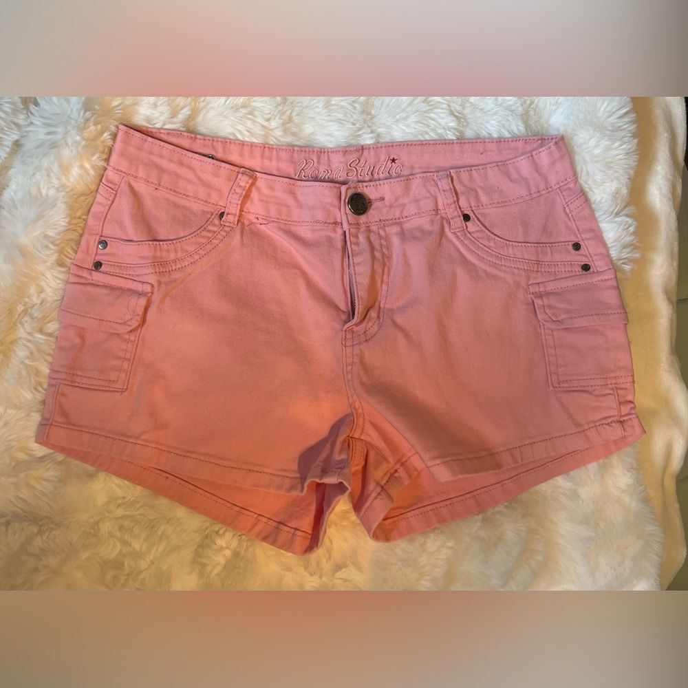 Roma Studio Women's Pink Jean Shorts Cargo Pockets Size 6-8 (M) Mid Rise